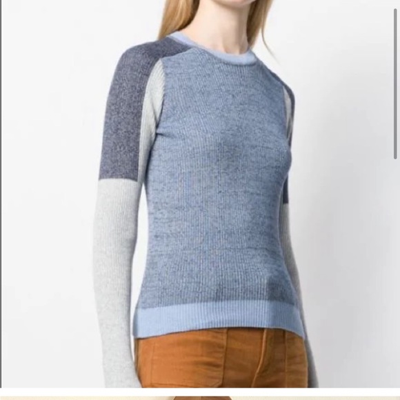 Rag & Bone New “The Crew Color Block” Sweater Blue Mix Cotton Blend NWT X Small - Picture 1 of 8